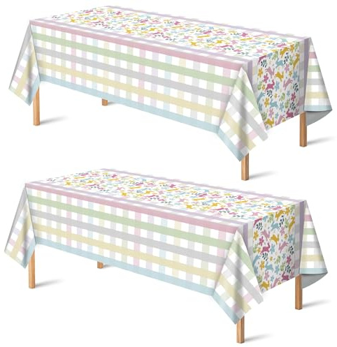 OHOME Easter Decorations - Rabbit Eggs Disposable Plastic Tablecloth Rectangular | Easter Party Decorations Supplies Favors Indoor Outdoor - Spring Holiday Backdrop Banner Table Cover for Home Kitchen