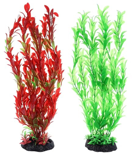 QWORK® 2PCS Plante d'Aquarium Artificielle avec Support Roche - 30 cm