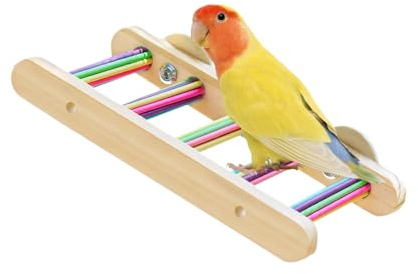 Échelle a Oiseaux,Pont d'escalade en Bois Coloré pour Perroquets avec 2 Pinces Filetées Larges pour Perruches Calopsittes,Inséparables,Perruches Ondulées,Hamsters,Phalangers Volants