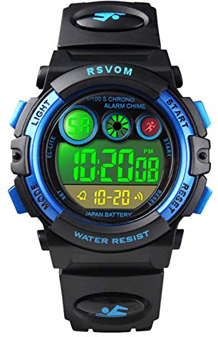 Kinderuhren für Jungen, 5ATM Wasserdicht Jungen Uhren mit 12/24H/Wecker/Stoppuhr/EL Licht, Blau Kinder Digitaluhren Elektronische Armbanduhren für Junge ab 5 Jahre Geburtstag/Weihnachten Geschenke