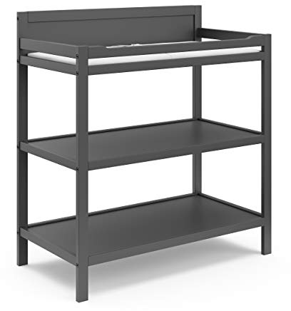 Storkcraft Alpine Changing Table (Gray) – GREENGUARD Gold Certified Nursery Changing Table, Includes Water-Resistant Changing Pad, 2 Shelves for Nursery Storage and Organizing