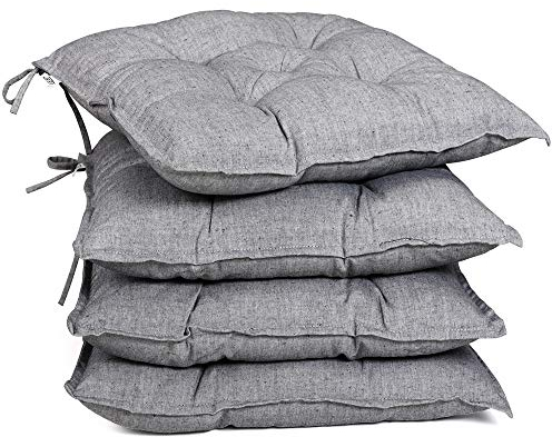 DETEX® Sitzkissen Stuhl 4er Set 55% Baumwolle Wasserabweisend 45x45cm Visko-Effekt Waschbar Stuhlkissen Sitzpolster Gartenstuhl Hellgrau Meliert