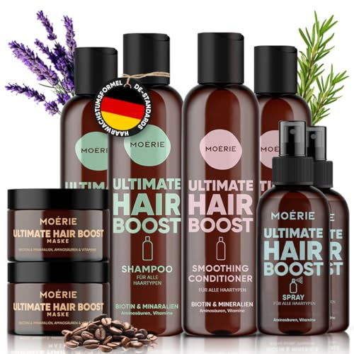Moerie Mineral Shampoo and Conditioner Plus Hair Mask and Hair Spray Mega Pack – The Ultimate Hair Care Set – For Longer, Thicker, Fuller Hair - Vegan Hair Products – Paraben & Silicone Free 8 items