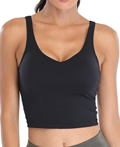 Oalka Sports Bra Womens Longline Padded Crop Tank Yoga Bras Workout Fitness Top Heart Black M