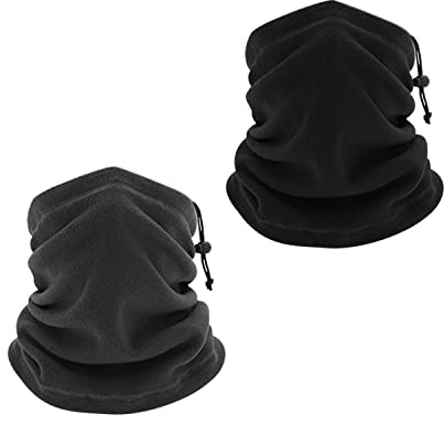 NINVVS 2 Piece Drawstring Neck Warmers, Fleece Neck Warmers, Thickened Windproof and Dustproof Ski Scarves, Suitable for Winter Outdoor Sports Adjustable Mask Scarves (Gray and Black), L-XL (ZRMZ)