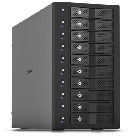 FANTEC 10fach USB3.2 Gen2 10G Festplatten Dockingstation für 10x SATA 3,5/2,5 Zoll SSDs und HDDs. Transferraten bis 10Gbit/sec, kein Werkzeug nötig, 2X USB Kabel. Metallgehäuse schwarz