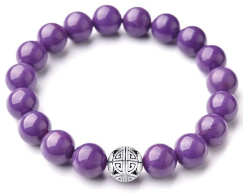MetJakt Natural 8mm piedras preciosas Curación Crystal Stretch moldeado pulsera brazalete con plata de ley 925 doble felicidad colgante (Mica, morada de EE.UU.)