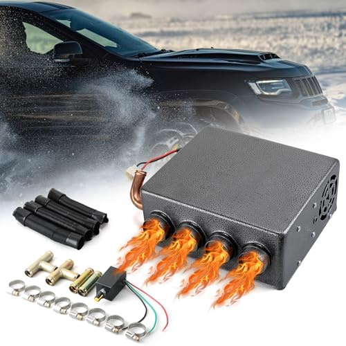 Therwen 12V Universal Car Auxiliary Heater - Windscreen Demister & Defroster - Compact Underdash Heater Kit for Suv Utv Camper - Winter Automotive Air Conditioner for Heating & Defrosting(4 Ports)