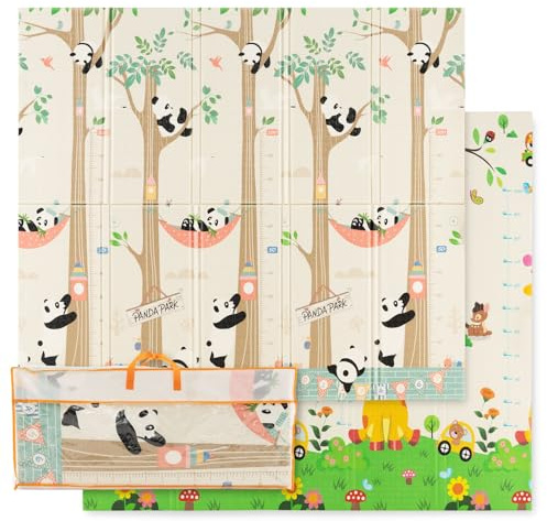 COSTWAY Baby Spielmatte faltbar, 200 x 180 cm Babymatte doppelseitig, Krabbelmatte aus XPE Material, Krabbeldecke, Spielteppich für Babys, Säuglinge und Kleinkinder (Giraffe-Panda)