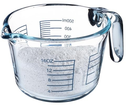 KADAX mätkopp av glas, glaskanna med ergonomiskt handtag, tåligt mätkärl för flytande och pulvriga produkter, mätkanna för bakning och matlagning (0,5 liter)