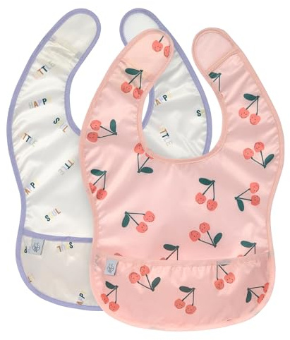 Lässig Baby Bib Set 2 pcs. avec protection anti-chute hydrofuge fermeture autoagrippante/Lightweight Bib Happy Fruits Cherry