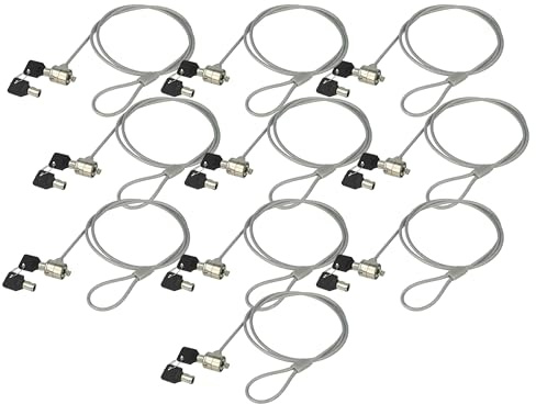 vhbw 10 x Kensington stöldskyddskabel för bärbar dator, bärbar dator, säkerhetslås med nycklar, 1,2 m