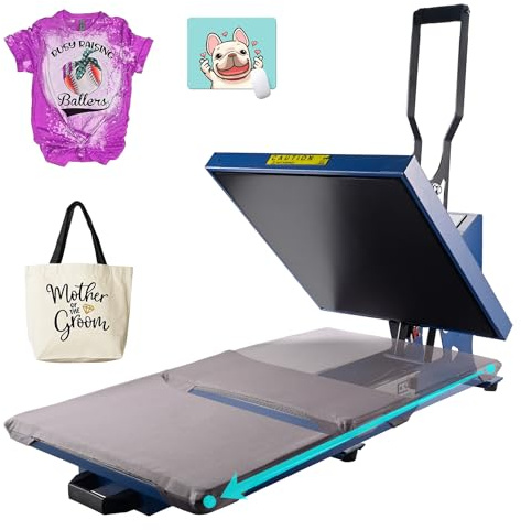 PlanetFlame Heat Press Machine for T-Shirts 38x38cm, Pull-Out Heat Press 15 x 15 with Digital Control 200°C, DIY Heat Transfer Machine 1600W for Iron on Vinyl,Pillows, Mouse Pads, Bags (Blue)