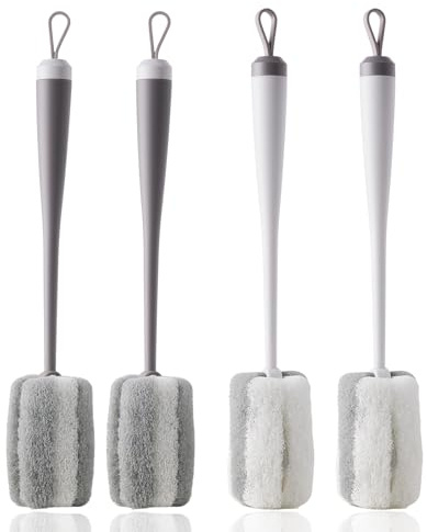 4 PCS Sponge Cleaning Brush, Bottle Brush with Long Handle Reusable Washing Brushes Soft Bottles Scrubber Cup Cleaner Tool for Mugs Glasses Kettles
