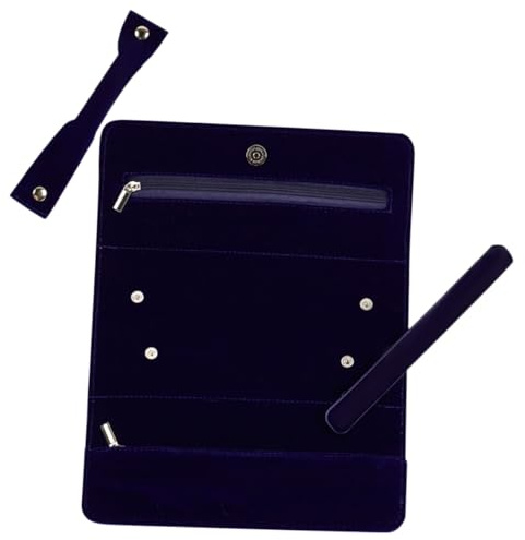 WATIIFUFU Organizador de Joyas Enrollable de Viaje de Microfibra Gamuzada Azul Oscuro Bolsa Portátil para Anillos Pendientes y Collares Estuche Compacto Multifuncional para