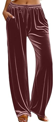 Generisch Pantalones de terciopelo para mujer, elegantes, pierna recta, cómodos, suaves, pantalones de chándal con cordón, pantalones de entrenamiento de invierno, cálidos, fiestas, clubes, pantalones