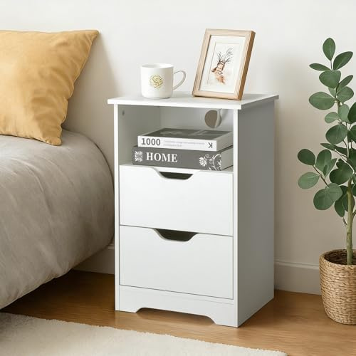 LEADZM Table de Chevet avec Station de Charge et Ports USB, Blanc