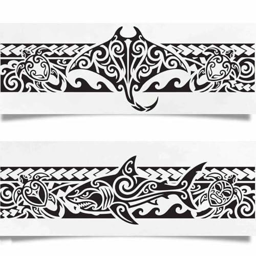 Tattoo Your Style - 2 Tatouages Éphémères Semi-Permanents Bracelets Maoris Requin & Raie - Dure Jusqu'à 2 Semaines (Jagua Naturel) - Tribal Polynésien pour Homme & Femme