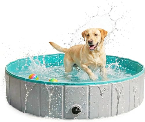 VEKLIQ Piscina para Perros Grandes y Pequeños, Piscinas Plegable Rigida Antideslizante, Bañera para Mascotas Portátil con Desagüe, para Mascotas, Gatos, Uso Interior y Exterior (120x30cm) (Large)