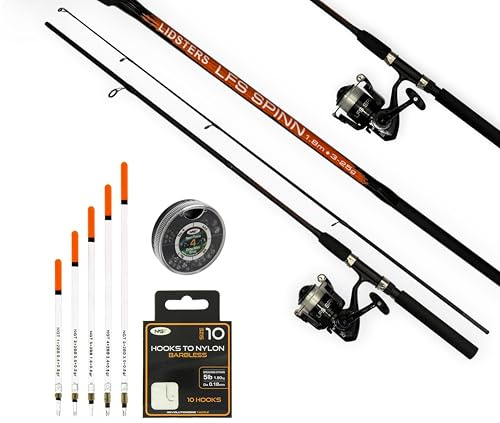 LFS 6ft Fishing Rod & Reel Combo Pre Loaded Line Coarse Set Trout Perch Carp With Tackle Floats Shots Hooks Orange