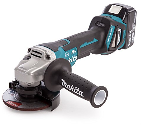 Makita DGA467RTJ 18V Li-Ion Brushless 115mm Angle Grinder Complete with 2 x 5.0 Ah Li-Ion Batteries and Charger Supplied in A Makpac Case