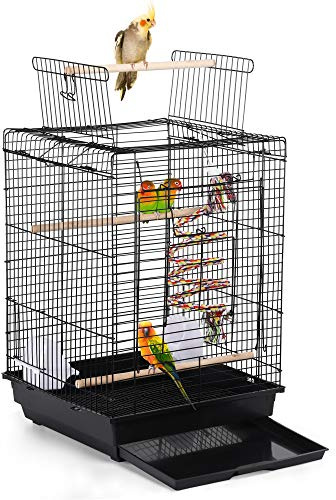 Yaheetech Bird Cage Metal Open Top Small Parrot Cage for Finch Canary Parakeet Cockatiel Black