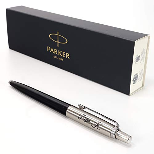 Stylo Parker Jotter personnalisé + coffret cadeau (Noir) | Stylo personnalisable avec gravure du nom | Personalised Engraved Pen | Cadeau unique pour lui ou elle