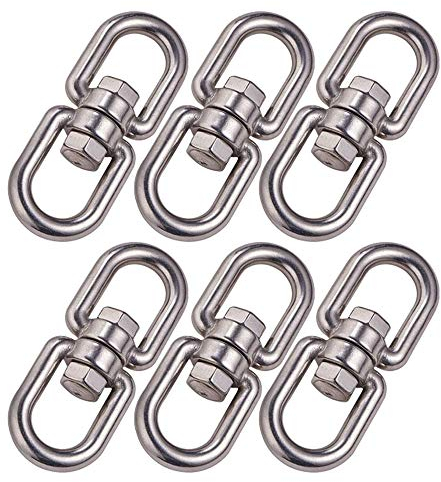 POFET 6Pcs M8 304 Stainless Steel Double Ended Swivel Eye Hook Connector for Hanging Chair, Swivel Grill, Hanging Swing, Dog Leash