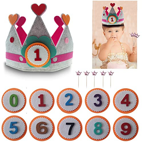 Geburtstagskrone Kinder Party Deko Geburtstag für GeburtstagJunge Geburtstagskrone Mädchen Auswechselbaren den Zahlen 0-9… (Rosenrot)