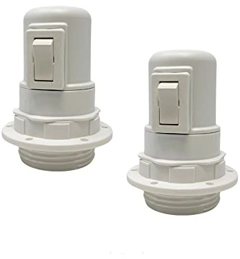 HALOTEC | Pack de 2 Douilles Blanc E27 avec Interrupteur Blanc | Douille E27 avec interrupteur | Anneau de fixation pour abat-jour Lampes | Fabriqué en Italie
