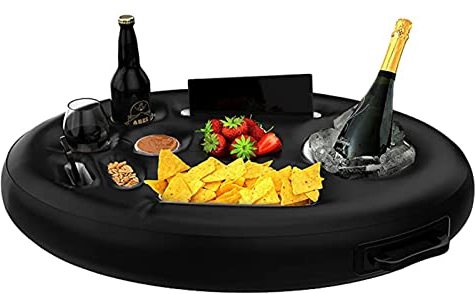 Hekasvm Bar Flottant pour Piscine, Gonflable Porte Gobelet De Boissons, 8 Trous Plateau Flottant,Salade De Fruits Buffet, Accessoires Piscine Adulte, pour Piscine D'été en Plein Air Party Spa (Noir)