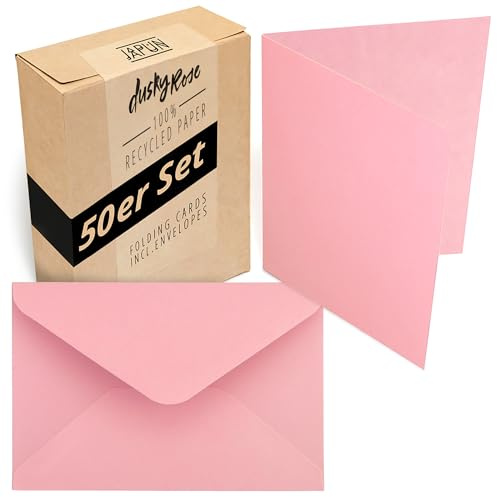 Japun - Juego de 50 tarjetas plegables et sobres, cartas plegables para diseñar, etiquetar o imprimir - DIN A6 / C6 - rosa