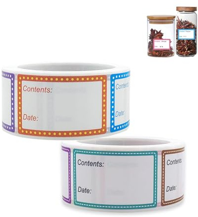 AZWOOD Etichette Alimenti con Data, 2 Rotoli 1000 Etichette Congelatore Adesive 25x40mm per Alimentari Da Congelatori - Etichetta Scadenza Contenitori di Alimenti