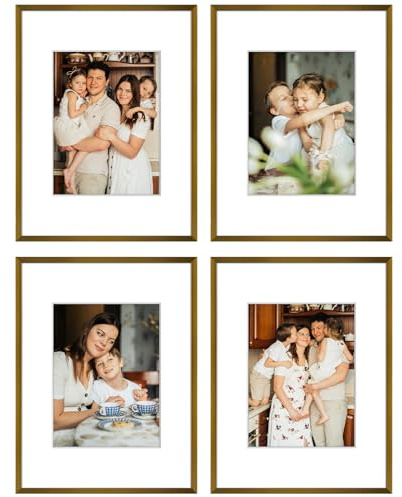 Golden State Art - 9x12 Metal Picture Frames with Mat for 6x8 Photo - Set of 4-9 x 12 Aluminum Photo Frame with Real Glass - Wall Decor or Tabletop Display - Vintage Bronze