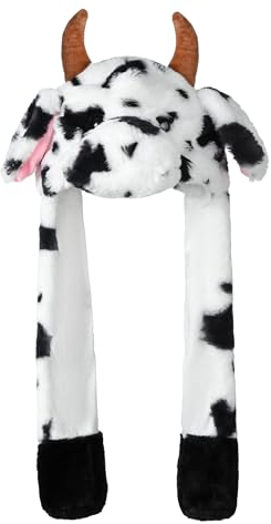 Focupaja Ohren Bewegender Hut Tier Cosplay Hut Cartoon Springmütze Ohren Pop Up Halloween Weihnachten Lustige Mütze Jugendliche Erwachsene Milchkuh
