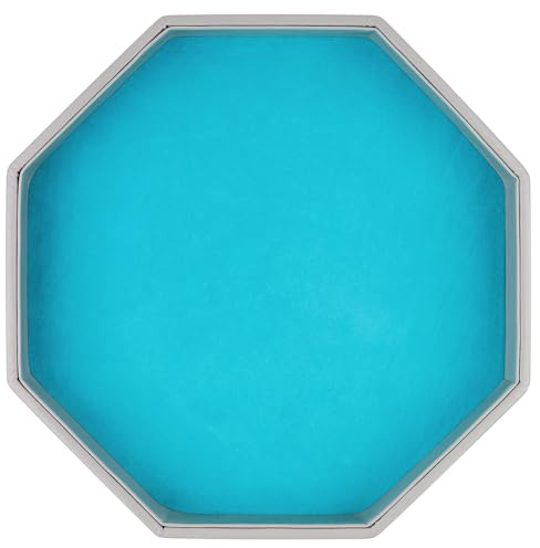 RERIVER Dice Rolling Tray, Blue Felt Lined PU Leather Octagon Dice Tray for Dungeon Crawler Games