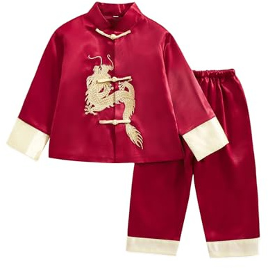 Boys Tang Suit Dragon Kung Fu Outfit Chinese New Year Clothing Chinese Traditional Clothes for Kids（Red,11-12 T