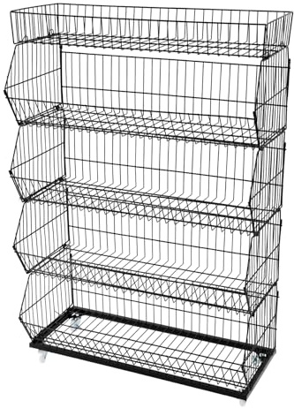 banborba Metal Retail Display Rack | 5 Tiers Market Shelf with 4 Pulleys | Wire Grid Retail Display Stand | Fruit Vegetable Snack Basket | Snack Candy Display Rack | Snack Organizer for Store