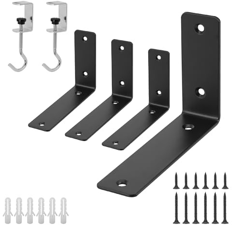 Redunest L Floating Shelf Brackets,4 Pack Heavy Duty L Brackets for Shelves, L 6 X H 4 Black Metal Countertop Support Brackets,Wall Mounting for Wood