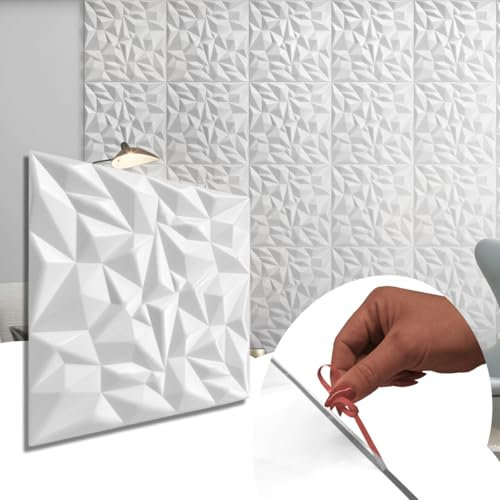 Styropor Selbstklebend 3D Paneele, Polystyrol Paneele, Deckenpaneele, 3D Wandpaneele, Dekoren, Decken Wandverkleidung, 3mm dick - 50x50cm / ‎‎5m² - 20 Stück (Weiß)