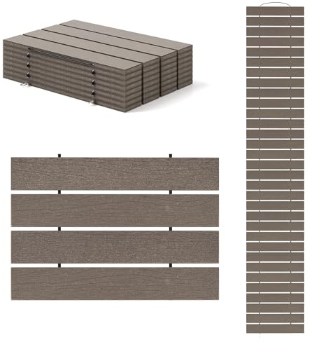 GOPLUS Rollweg, 242 x 43 cm Gartenweg Gartentritt wetterfest aus HDPE mit Holzoptik, Dekorative Holztritt Holzweg Gartenrollweg ausrollbar für Garten Hof Outdoor-Hochzeit