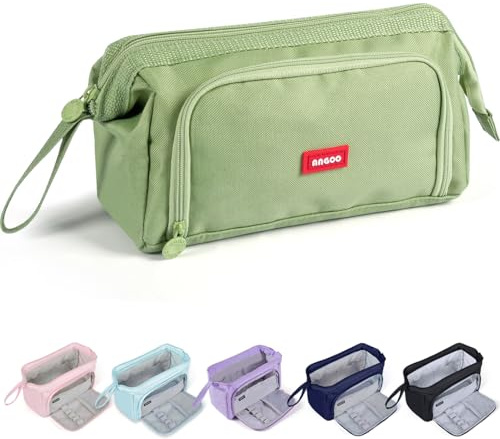 Large Pencil Case Big Capacity, Wide Opening Pencil Case Bag with Compartments for Girls Boys, Aesthetic Pencil Pen Bag Pouch Stationery Storage Organizer for School Office College Students (Green)