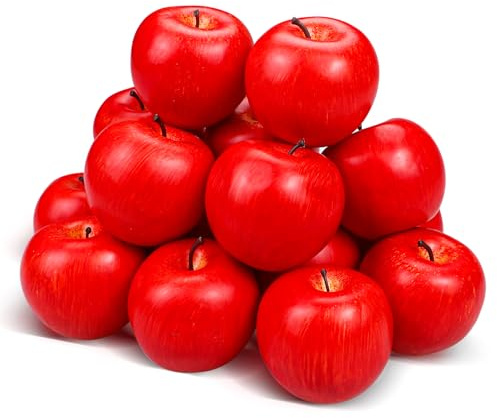 Lorigun 20 Piezas Manzanas Falsas, Frutas Artificiales Manzanas Rojas Falsas para Decoración de Hogar Fiesta de Navidad Manzana para Manualidades, Objeto de Fotografía, Rojo