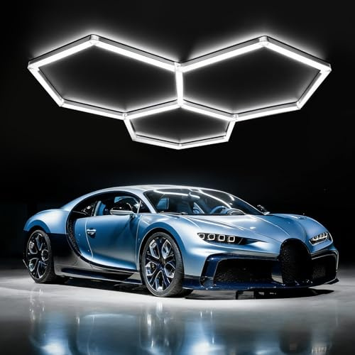 LED Hexagon Belysning - 3 Hex 16st Rörlampor 128W 6500K Superljusa Kopplbara LED Taklampor för Garage, Verkstad, Gym, Källare, Bilvårdssalong, Bilverkstad | Superljus 6 500 K bildetaljer länkbara taklampor för lager verkstad gym källare bilvård tvättstuga