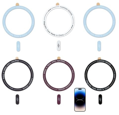 Set di 6 anelli magnetici compatibili MagSafe – Anello adesivo MagSafe per custodie per smartphone, allineamento ricarica wireless veloce e stabile, accessorio universale per iPhone e telefoni