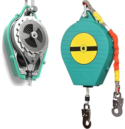 Dispositivo Anticaduta Retrattile Certificato, 3-20m Dispositivo di Sicurezza per Imbracatura con Gancio Autobloccante, Kit Imbracatura Anticaduta per Lavori sui Tetti e in Quota, Carico:150kg (15m)