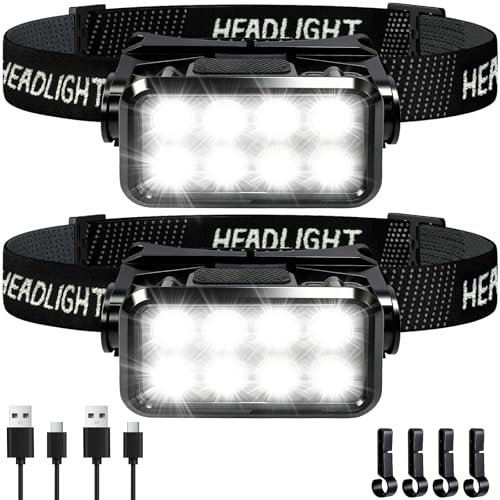 SERIONR Lampe Frontale Rechargeable,Lot de 2 Frontale LED Puissante,Lampe Frontale Réglable Avec 5 Modes d'Elairage,Capteur LéGer IPX6 Étanche Pour ExtéRieur,Course,Pêche,Camping