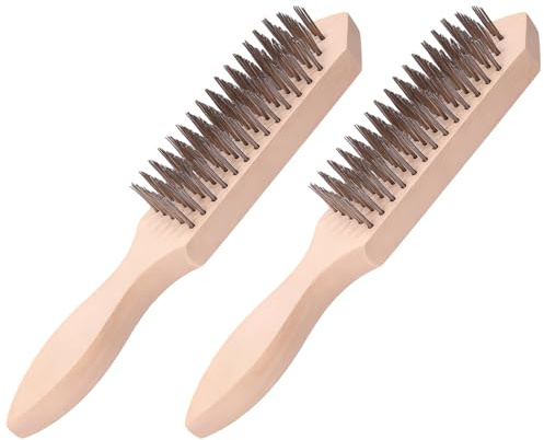 XNHIU 2 Pieces 6x15 Row Wire Scratch Brush Wire Brush with Wooden Handle Stainless Steel Brushes Multi-Purpose Brush Heavy Duty Cleaning Brushes for Cleaning Rust