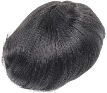 Herren-Toupet mit Seidenbasis, Ersatz-Menschenhaarsystem, natürliche schwarze Perücke, glattes Haar Haaransatz fein(12x17cm)