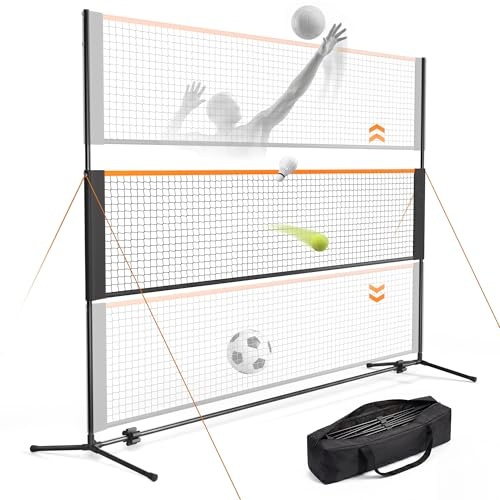 KADOKADO Filet de Badminton Portable pour l'intérieur et l'extérieur - Réglable en Hauteur sur 4 Positions - pour Tennis, Football, Tennis, Pickleball, Volley-Ball, Badminton - Facile à Installer